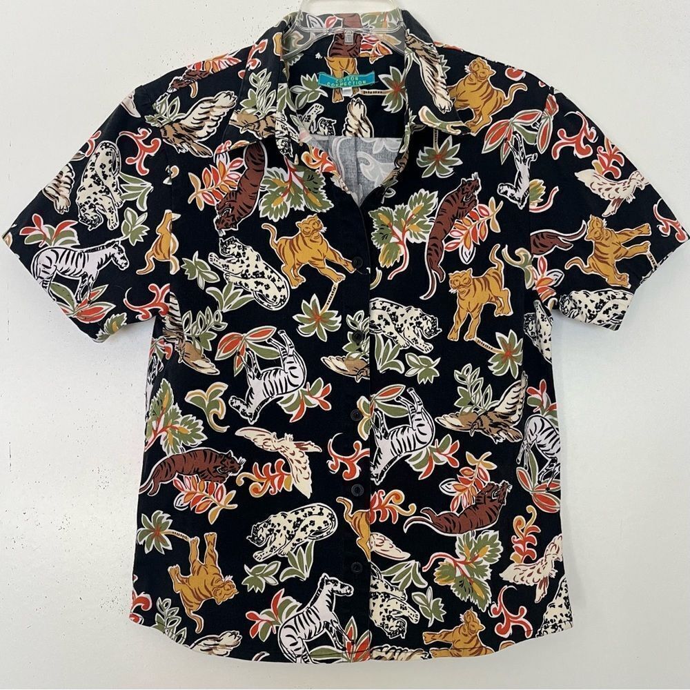 Cotton Connection Allover Print Shirt Women’s Medium Large Safari Animal Themed